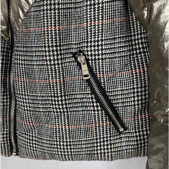 LA Coalition Houndstooth Metallic Puffer Jacket Coat Preppy - Picture 3 of 6